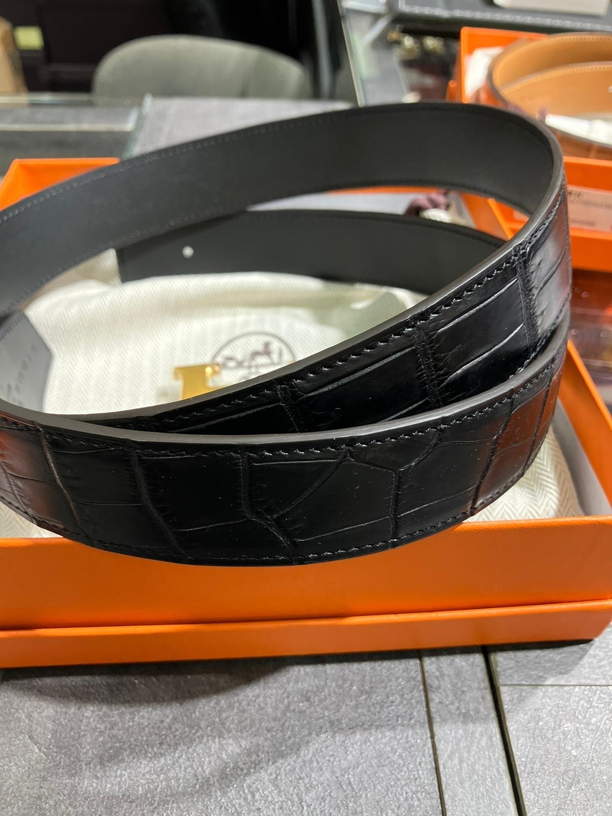 Hermès R043 Ceinture pour Homme Noir Crocodile Leather