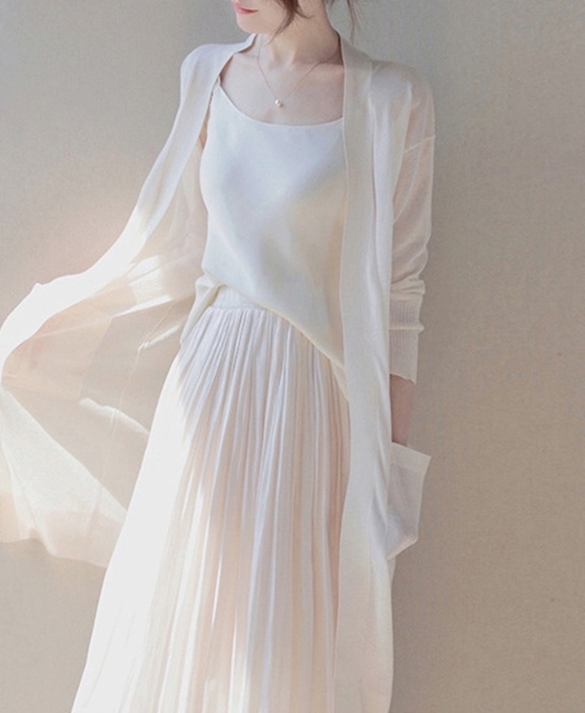 珠光雪紡裙 白色