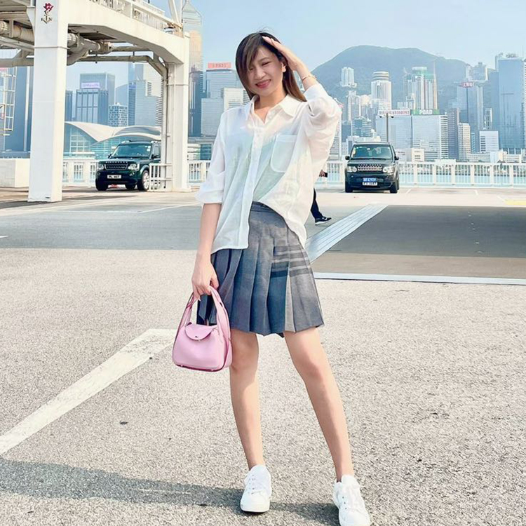 Thom Browne 灰色深灰4間百褶前短後長棉質裙-M