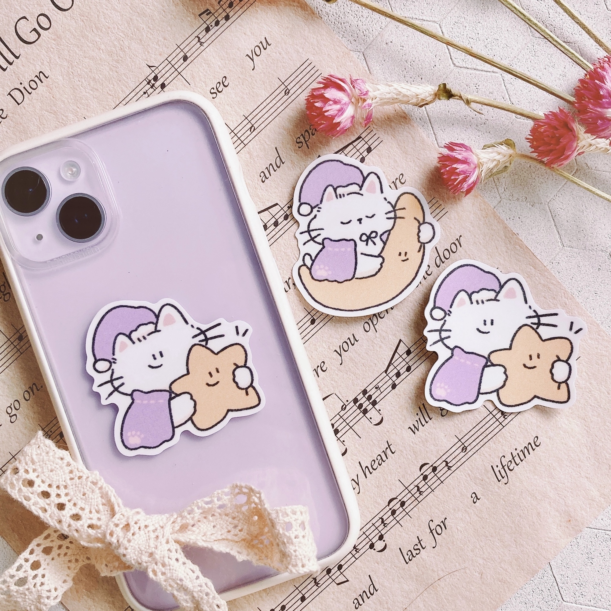 魚餅一隻熊｜說個晚安 ☪ 防水大貼紙