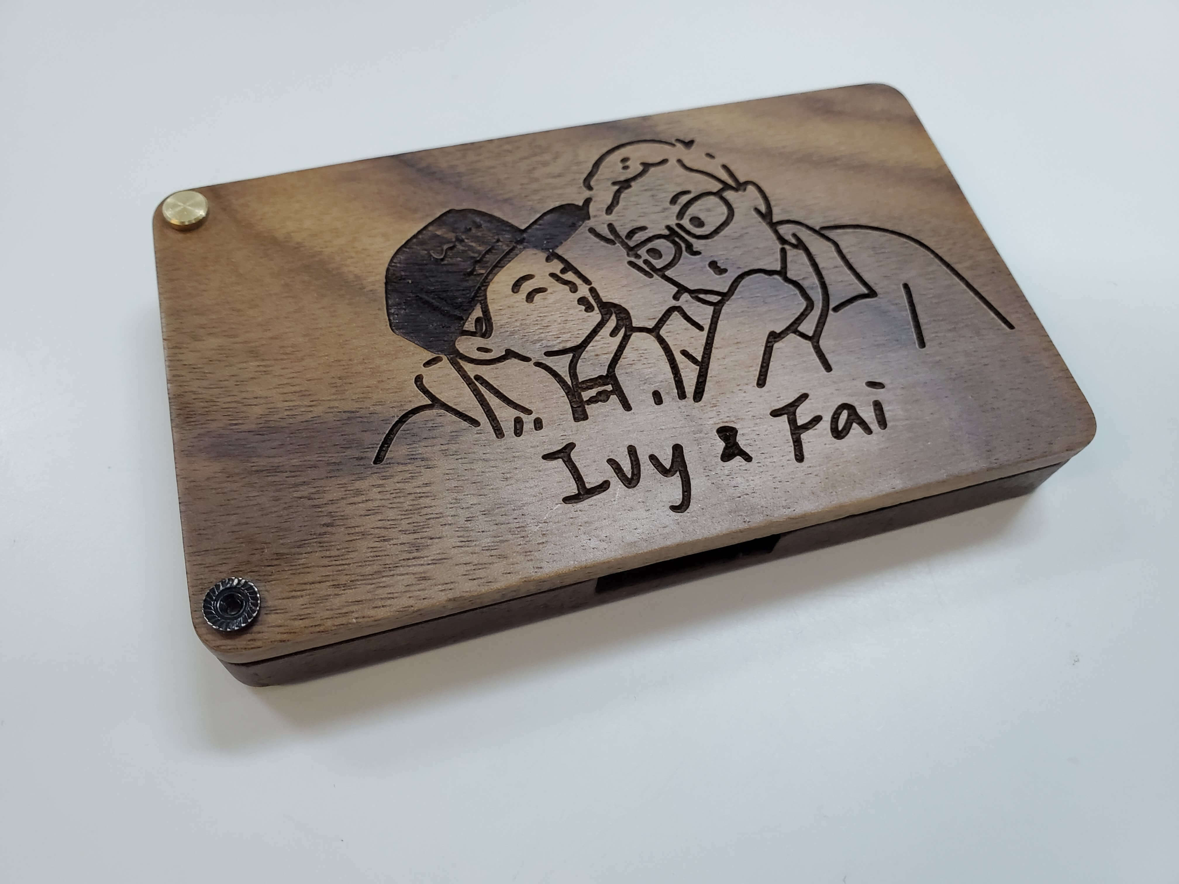 胡桃木卡片盒 (訂製款簡筆似顏繪)