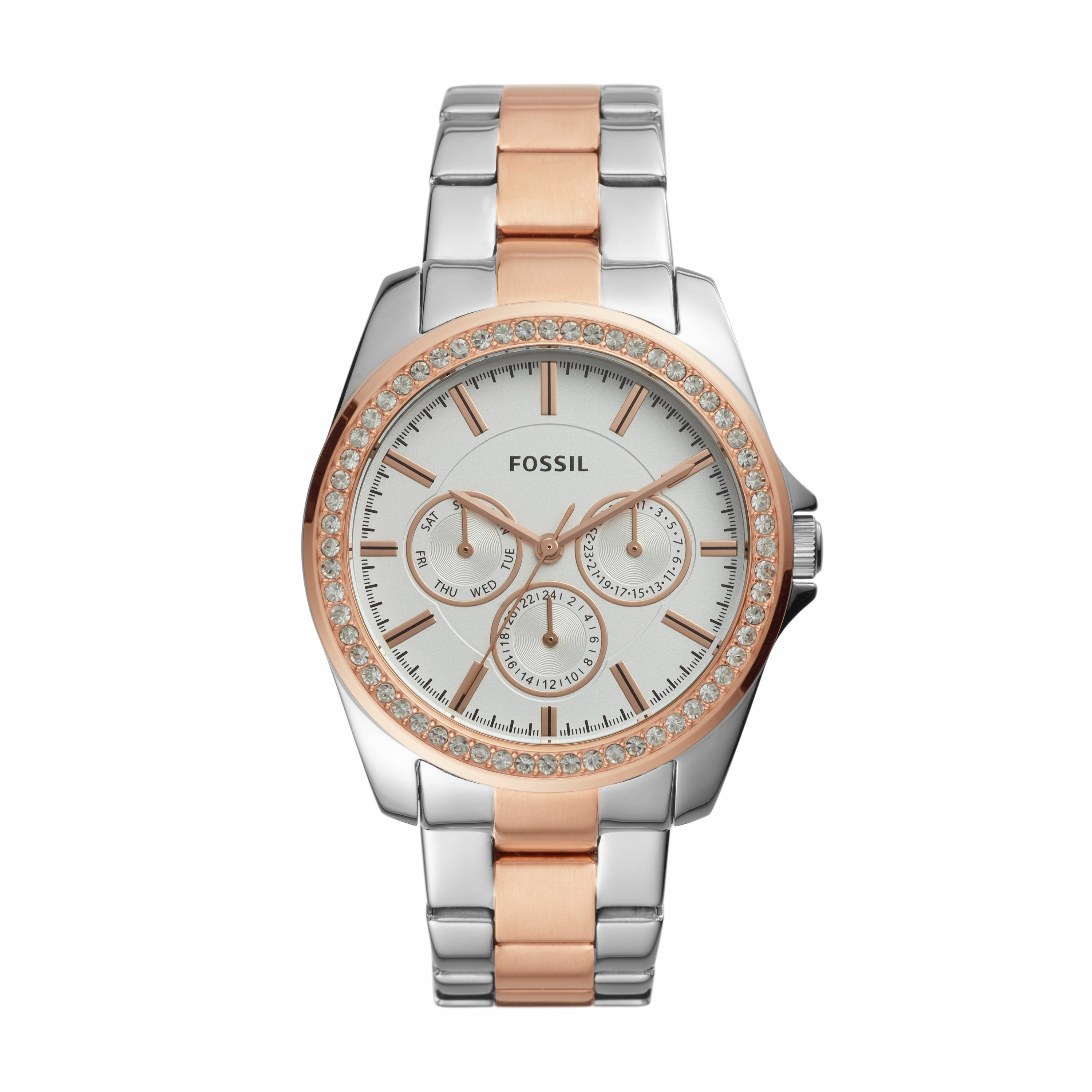 Janice 三眼霓虹晶鑽女錶 銀色不鏽鋼錶帶 38MM BQ3420