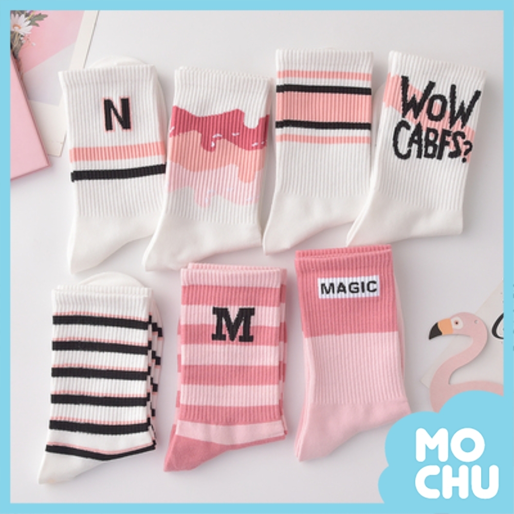 粉紅甜心中筒襪七入組