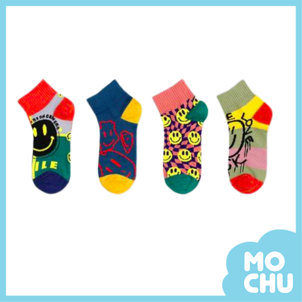 (現貨)塗鴉大笑臉短襪四入組