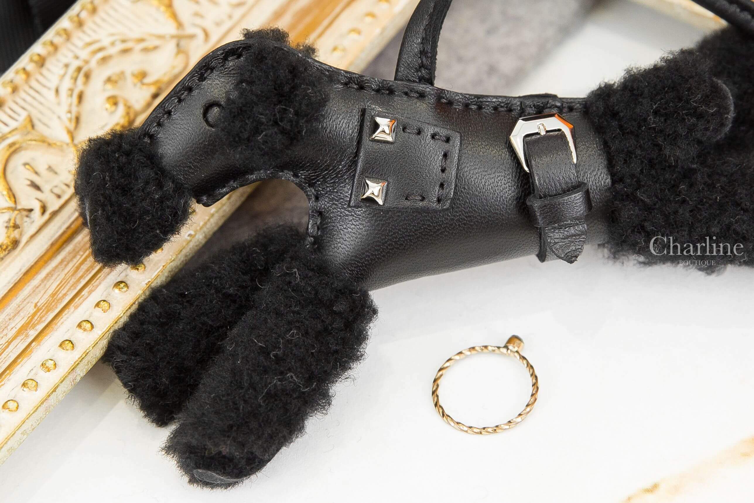 Hermès Hermès Budy Charm 全黑色羊毛卯釘獵狐梗犬吊飾