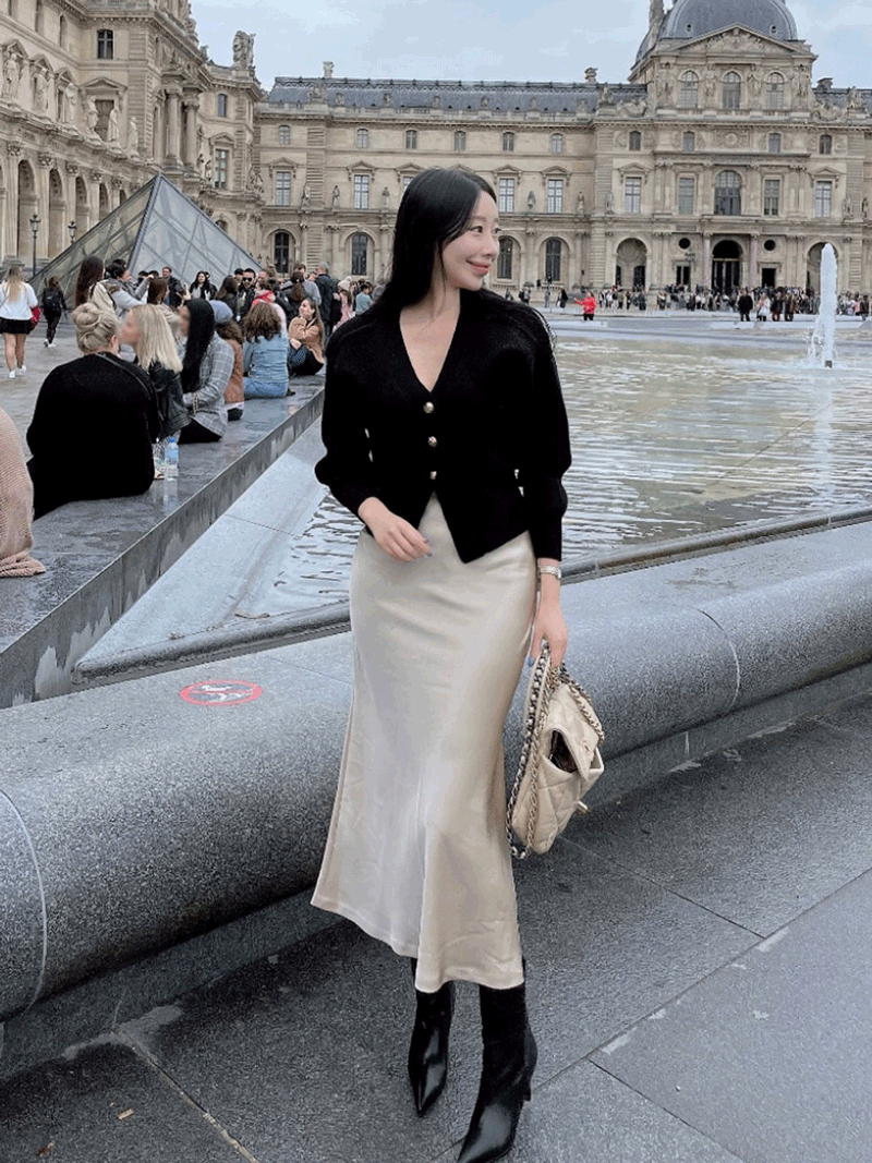 [現貨] 氣質絲綢魚尾長裙(米色)