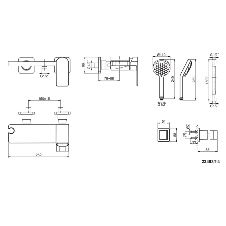 Kohler "Parallel" K-23493T-4-RGD Exposed Shower Mixer with Hand Shower Set