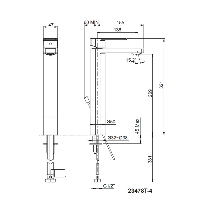 Kohler "Parallel" K-23478T-4-RGD Single Lever Tall Lavatory Faucet