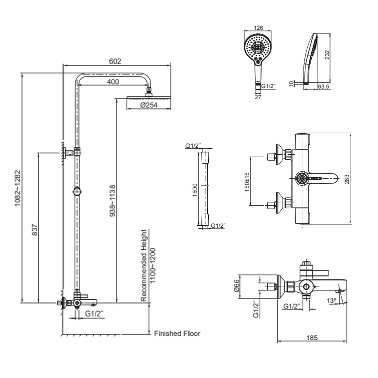 Kohler "July" K-23126T-B9-2BL 3-Way Shower Column
