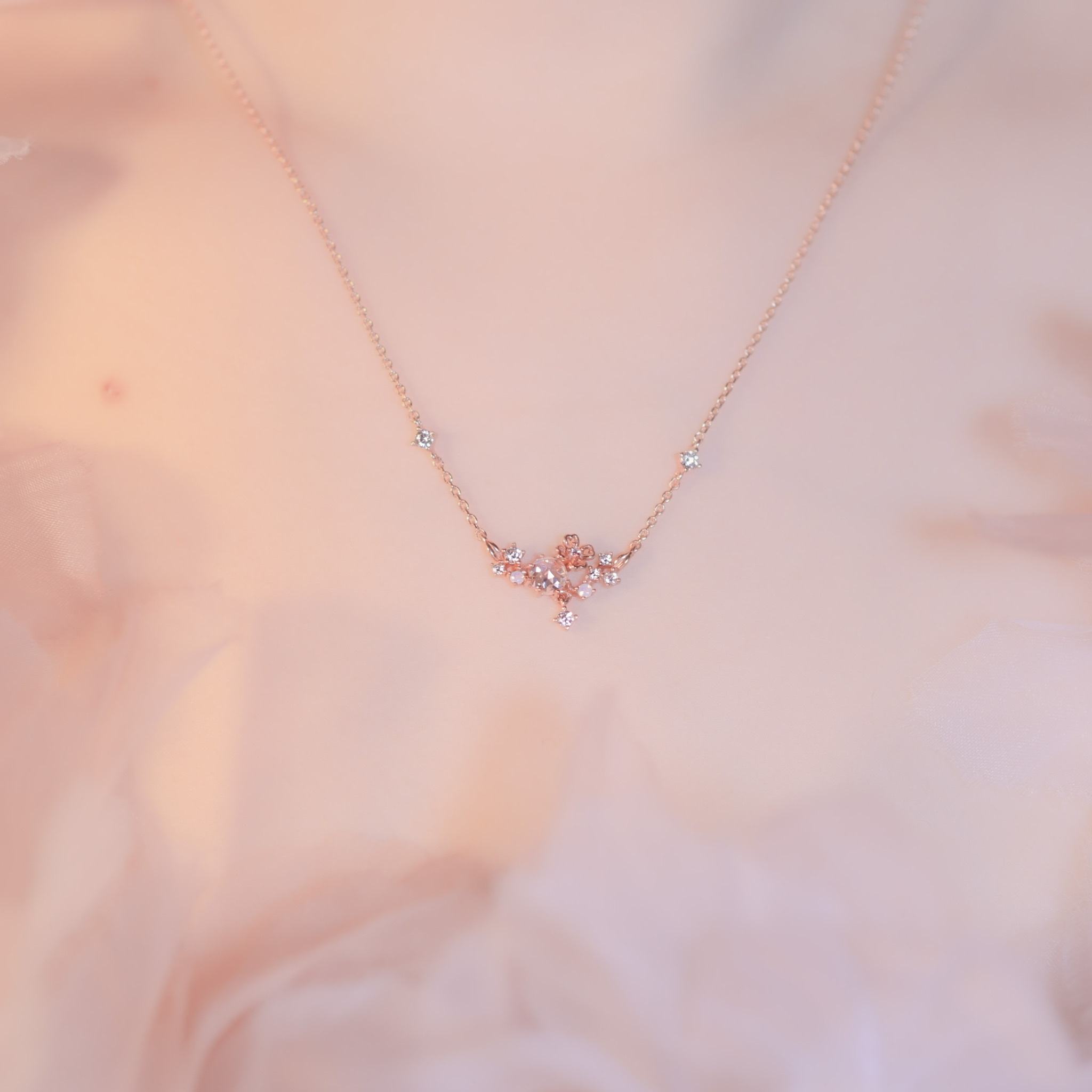 | 925 Silver・ Rose Gold | Sakura Cluster Necklace  | NE0313 |