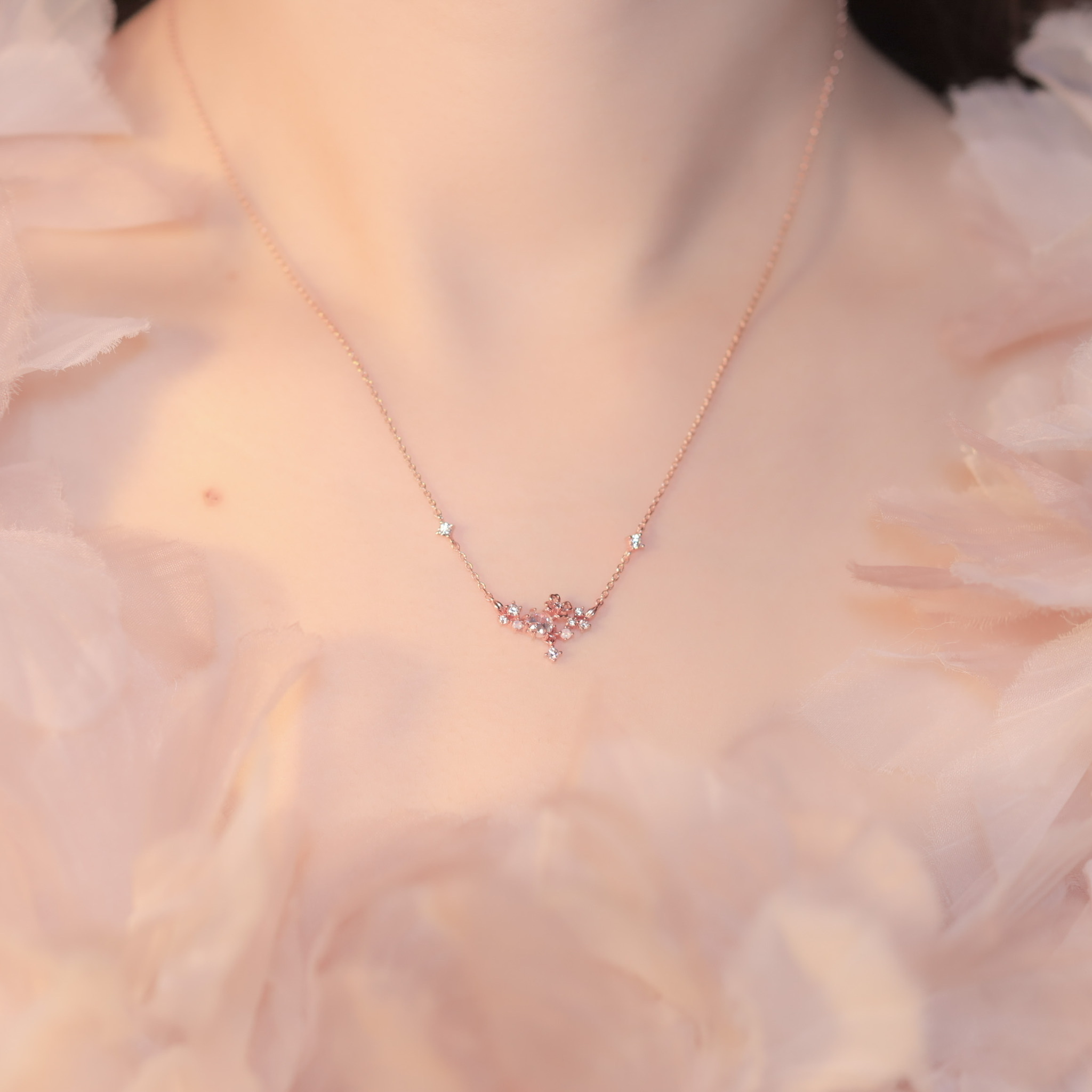 | 925 Silver・ Rose Gold | Sakura Cluster Necklace  | NE0313 |