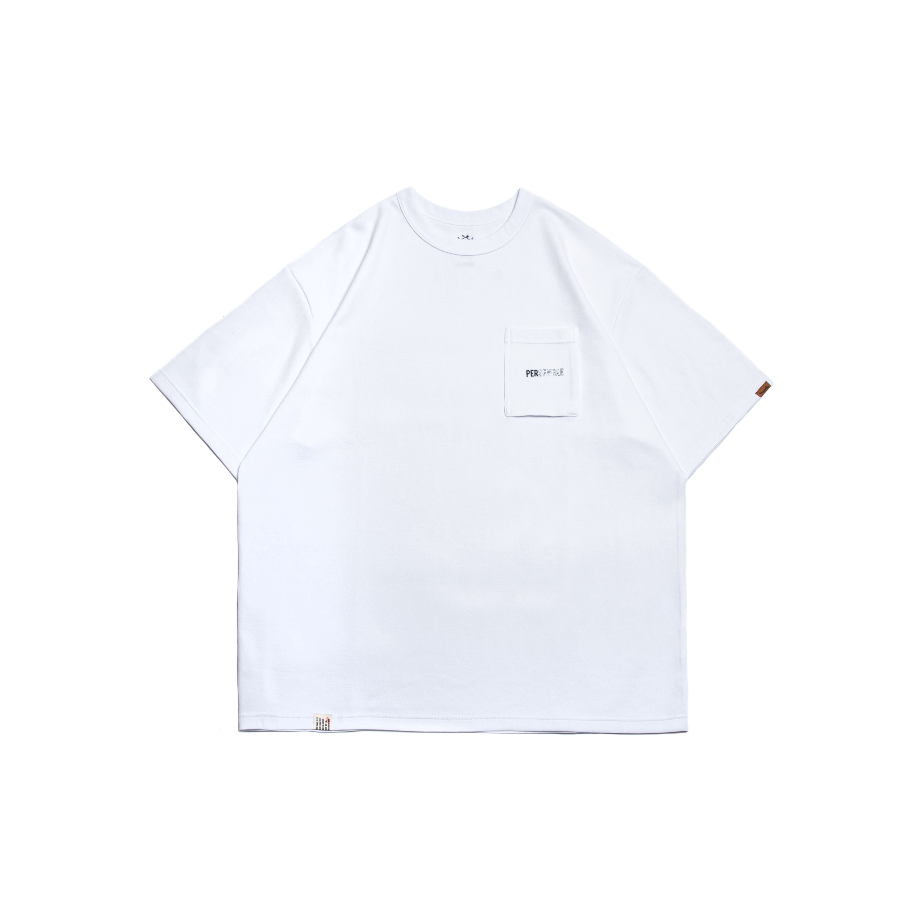 PERSEVERE HOLLOW FONT CLASSIC POCKET T-SHIRT - WHITE