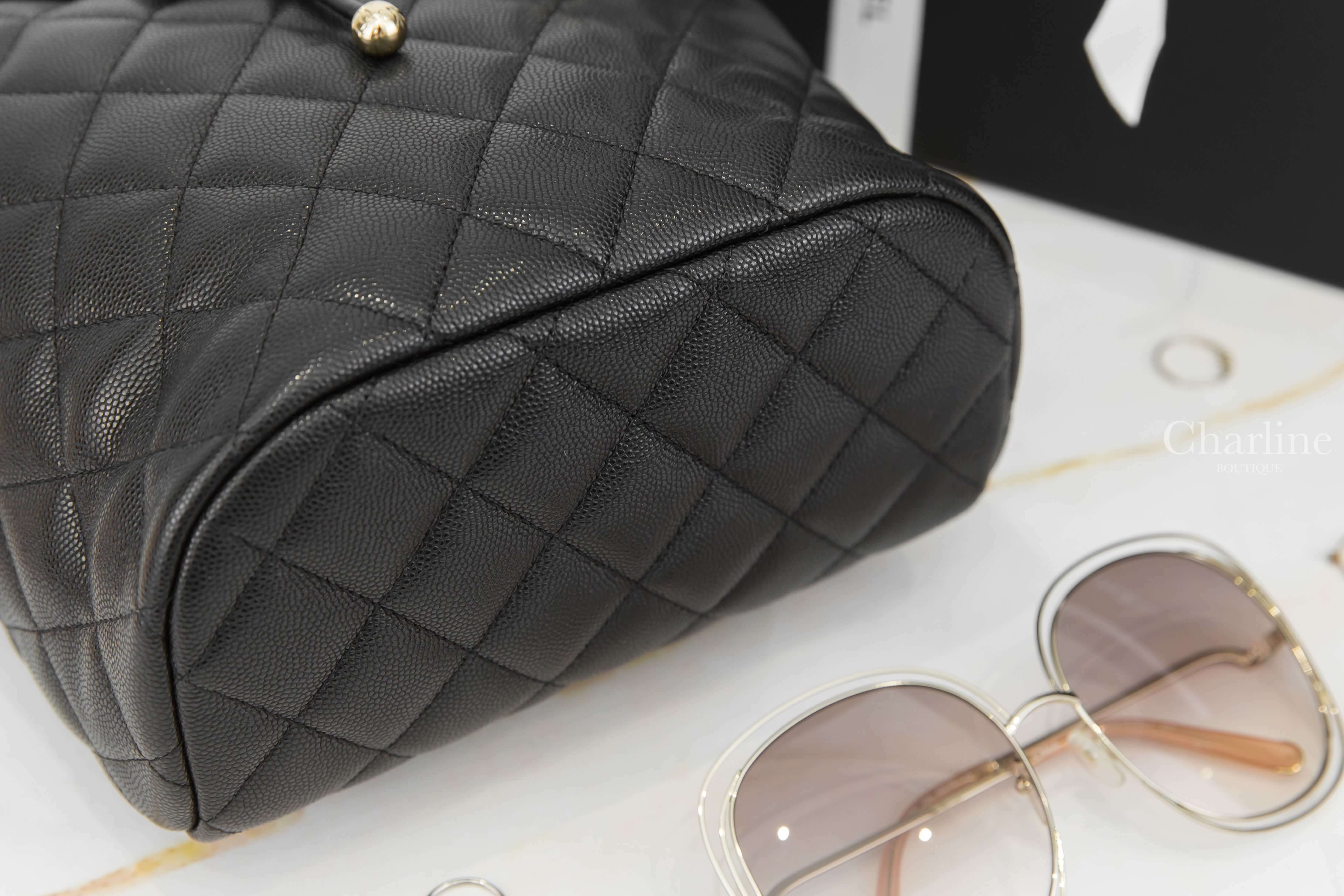 Chanel Backpack 黑色金CC金鍊荔枝菱格紋手提後背包-Charline Boutique 精品代購
