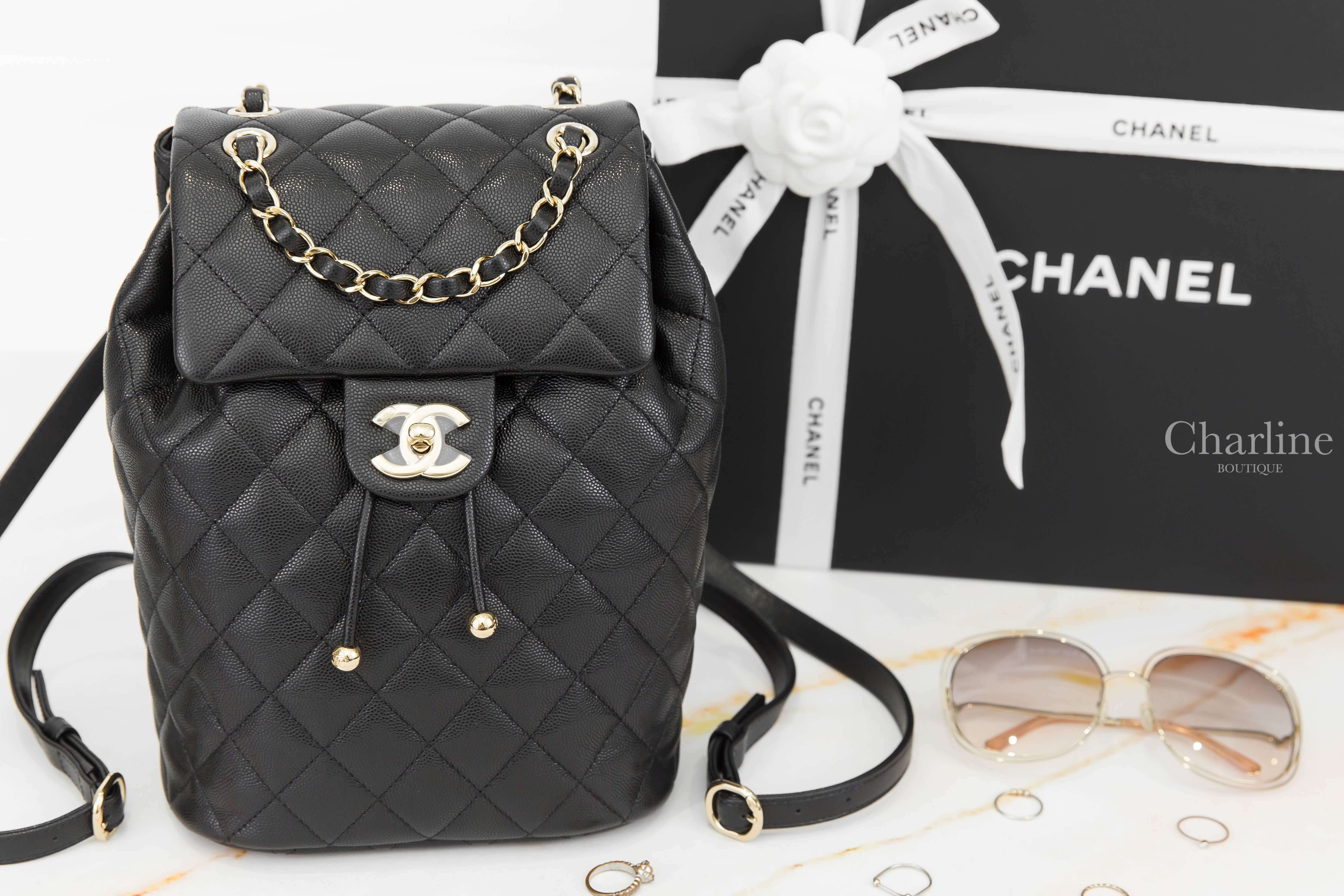 Chanel Backpack 黑色金CC金鍊荔枝菱格紋手提後背包