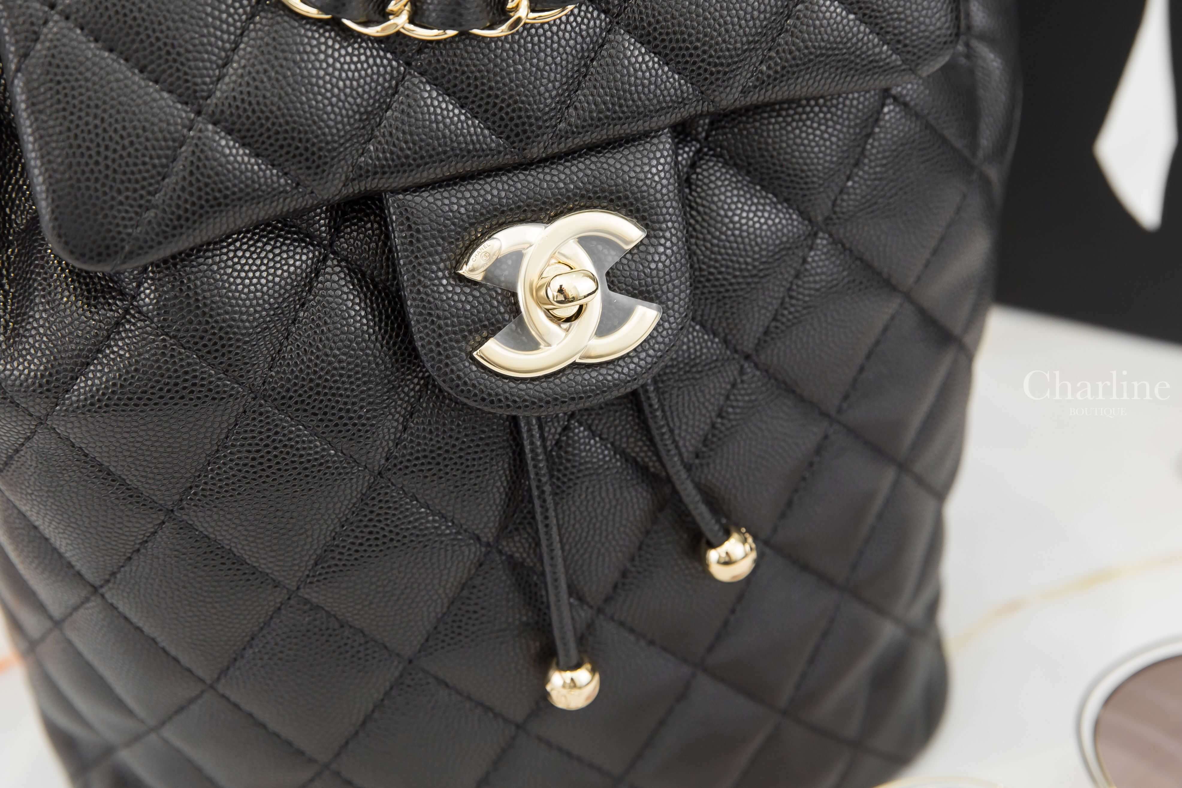 Chanel Backpack 黑色金CC金鍊荔枝菱格紋手提後背包