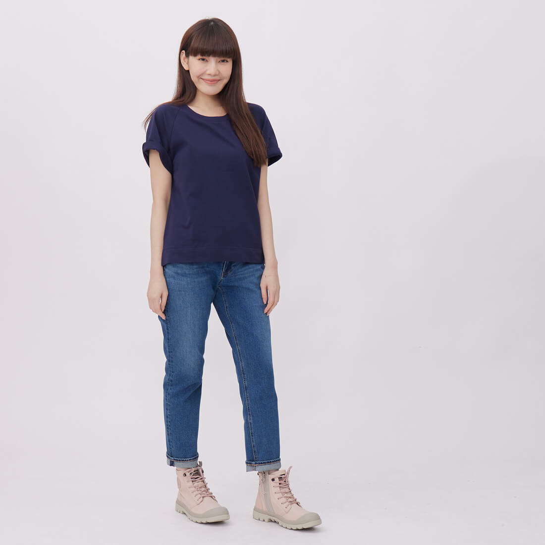 法國小毛圈寬版上衣/深藍