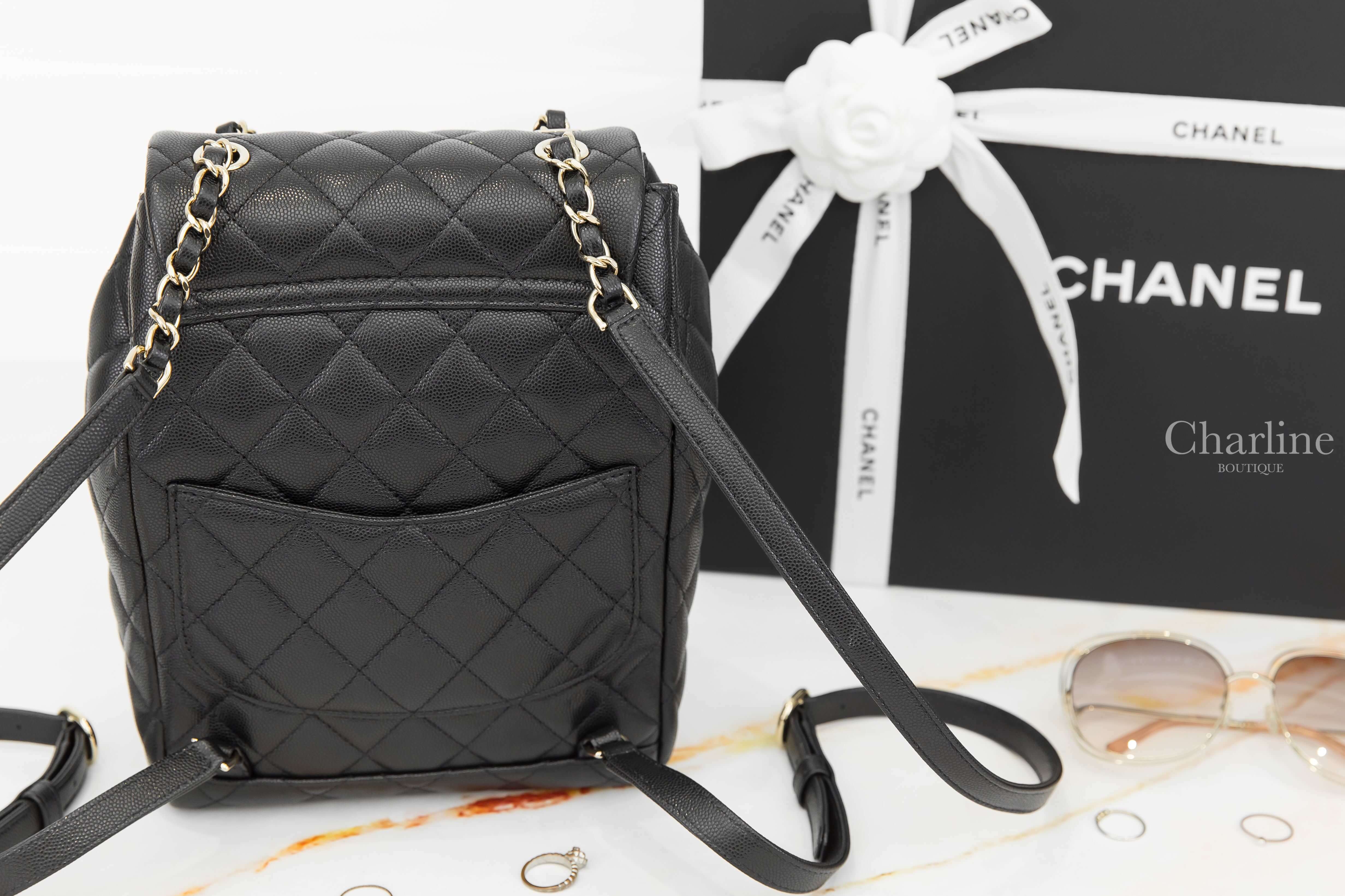 Chanel Backpack 黑色金CC金鍊荔枝菱格紋手提後背包-Charline Boutique 精品代購