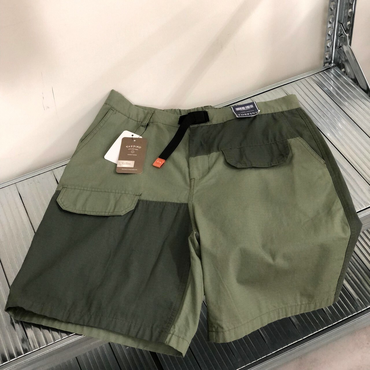 TOSFIND 日版 工裝短褲 拚色 格紋布 CHTJA1