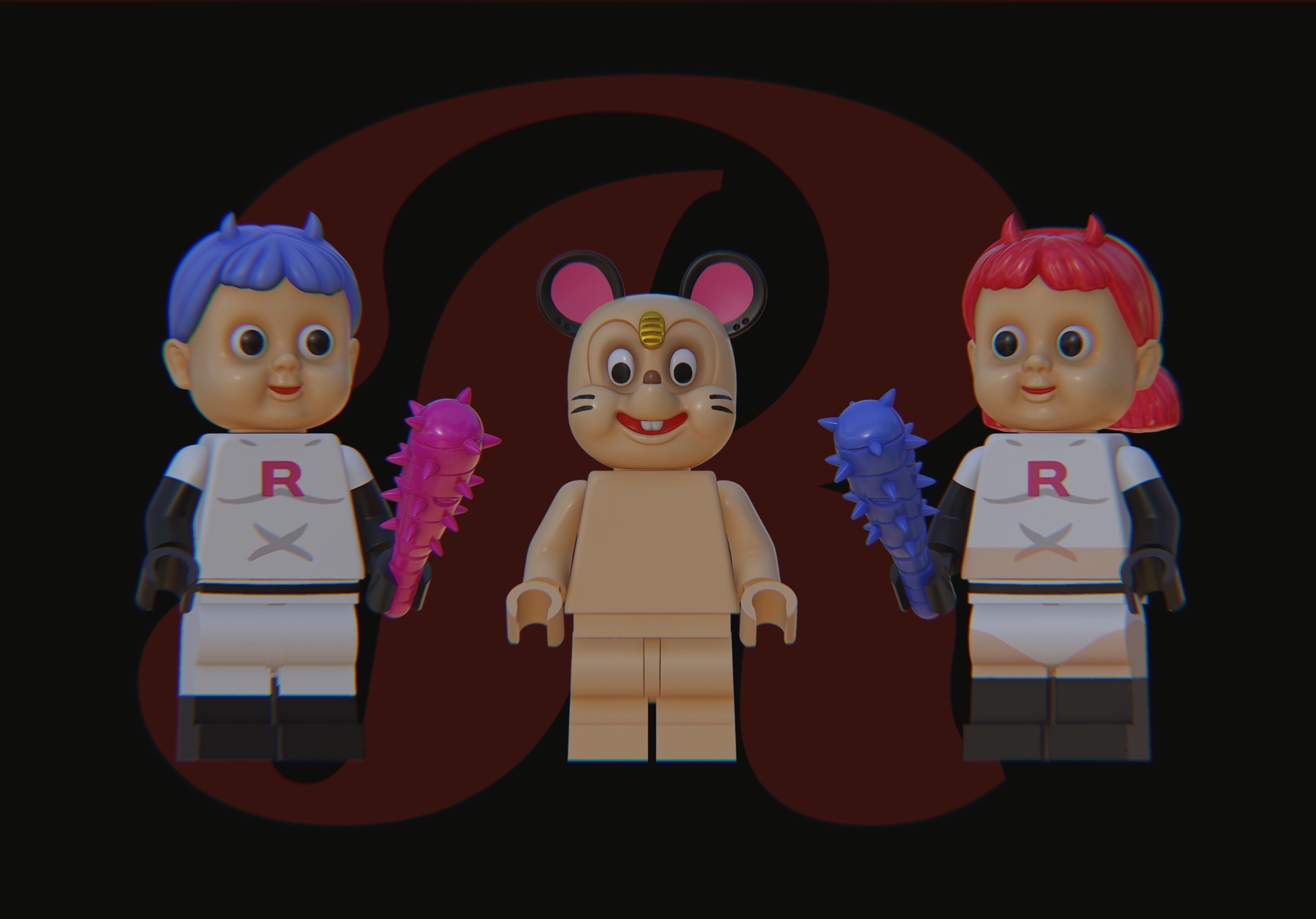 [Sakura Minifigs] [In Stock] Rocket Corps + Meowth Rat [Uvprinted]