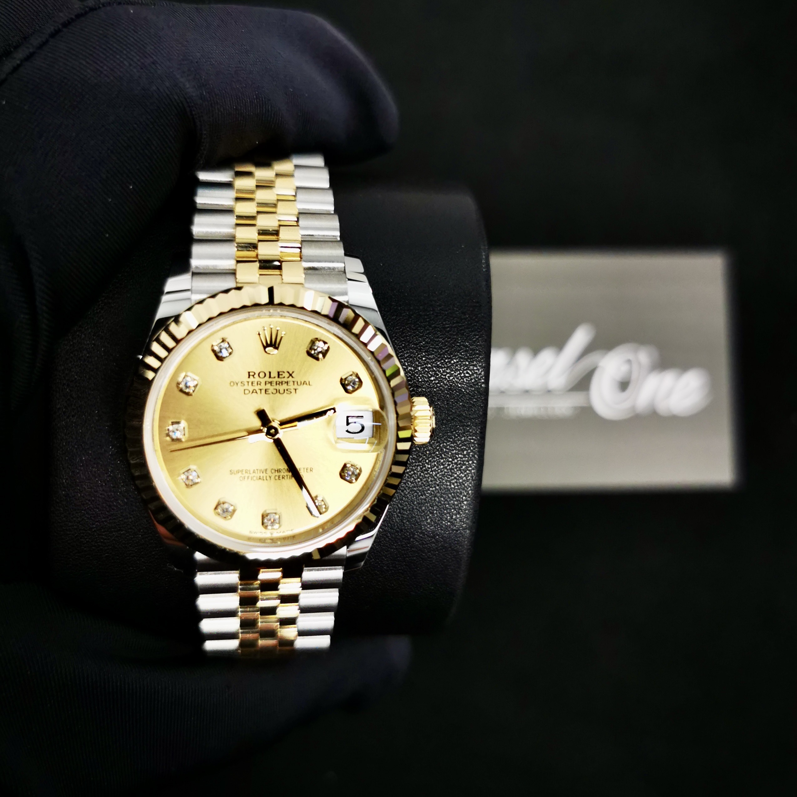 BRAND NEW ROLEX 278273G 278273 CHAMPAGNE DIAL WITH DIAMOND YELLOW GOLD STEEL DATEJUST 31 JUBILEE STRAP 31 MM