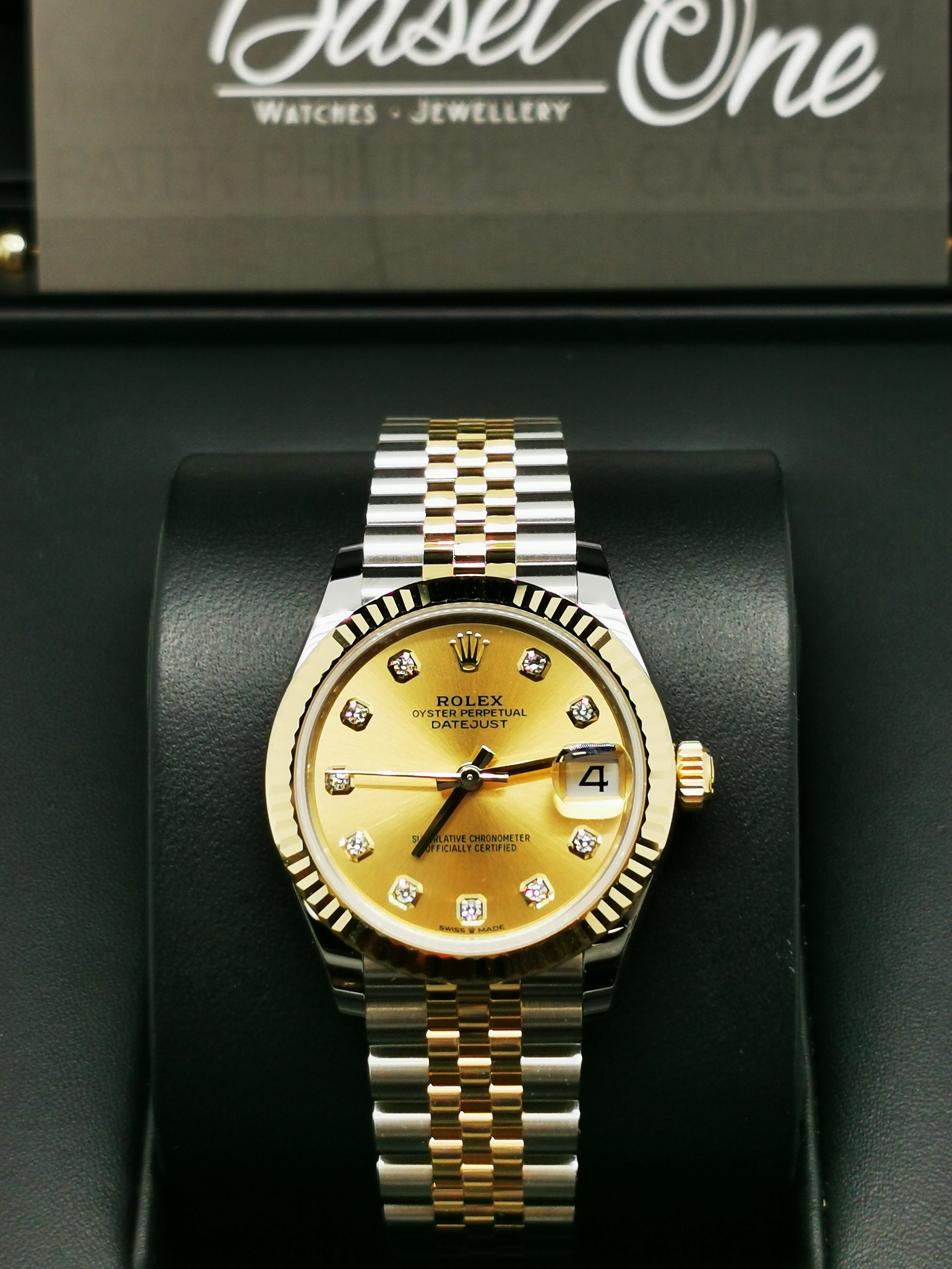BRAND NEW ROLEX 278273G 278273 CHAMPAGNE DIAL WITH DIAMOND YELLOW GOLD STEEL DATEJUST 31 JUBILEE STRAP 31 MM
