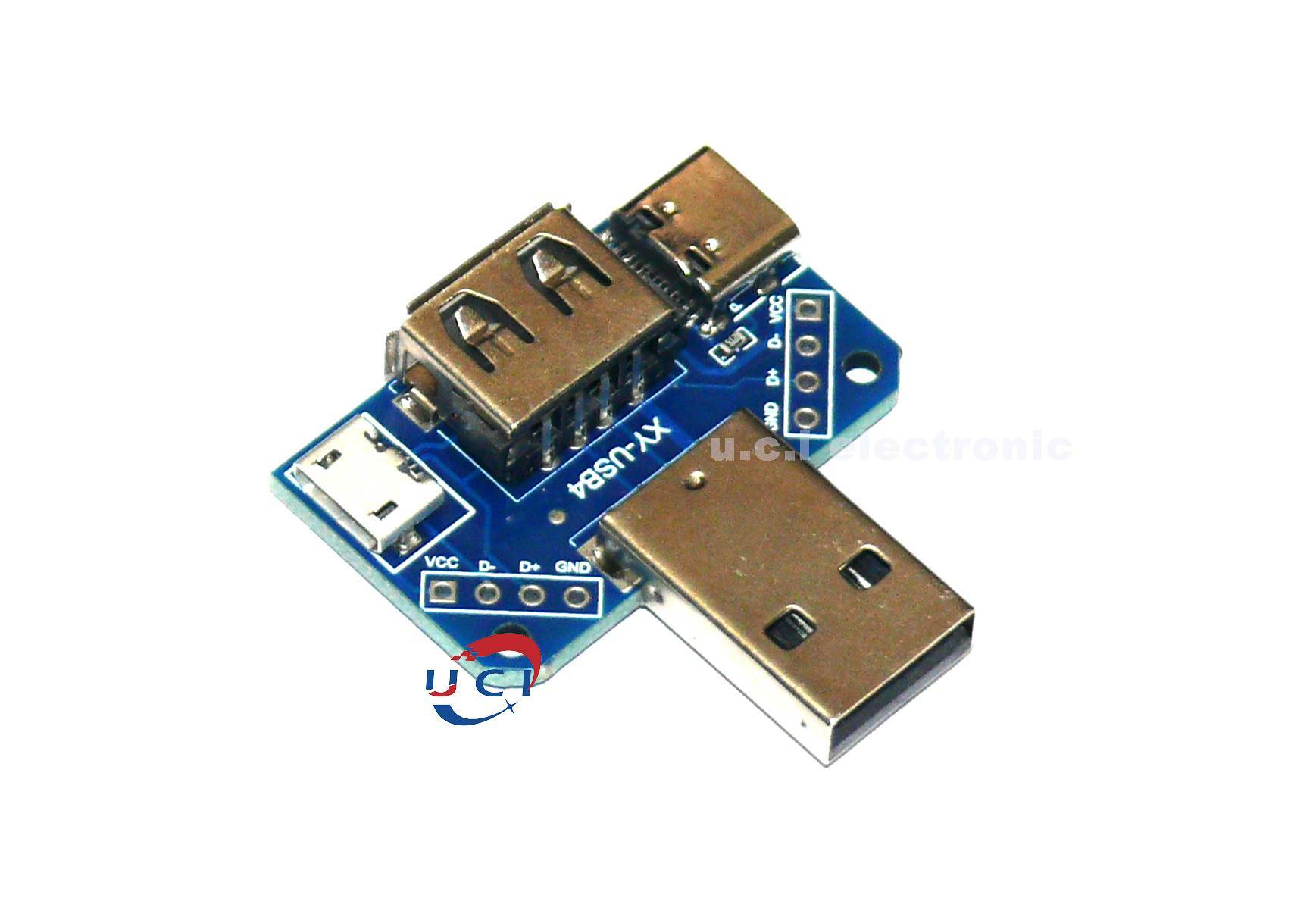 【UCI電子】(1-3) USB頭轉接板 MicroUSB Type-c USB公頭 USB母頭4P 2.54mm直插互轉 接口轉換器