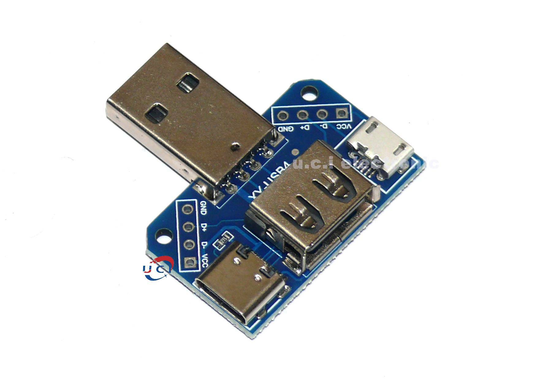 【UCI電子】(1-3) USB頭轉接板 MicroUSB Type-c USB公頭 USB母頭4P 2.54mm直插互轉 接口轉換器