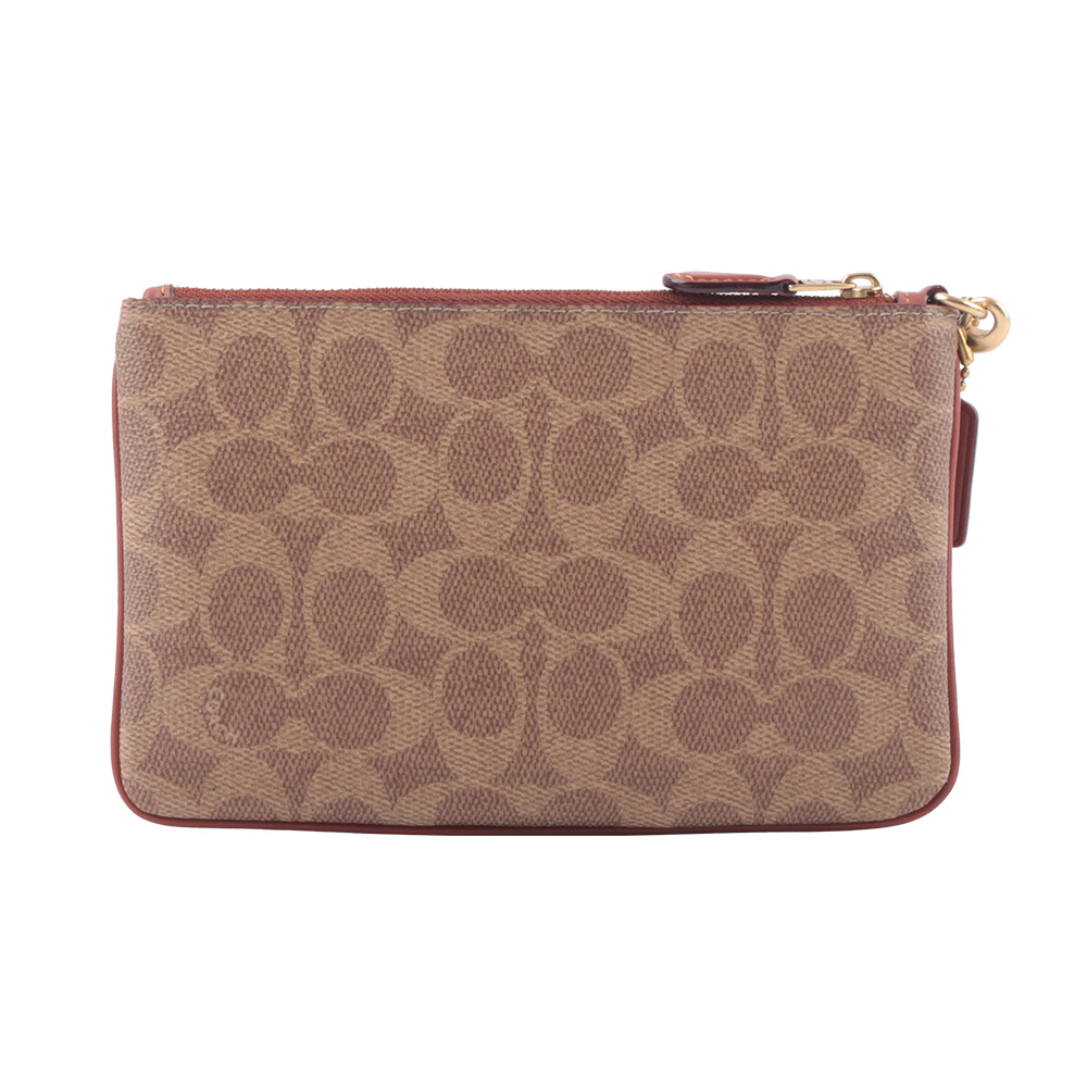 【COACH 】專櫃款經典CC Logo 撞色小款手拿包(焦糖/紅棕色)