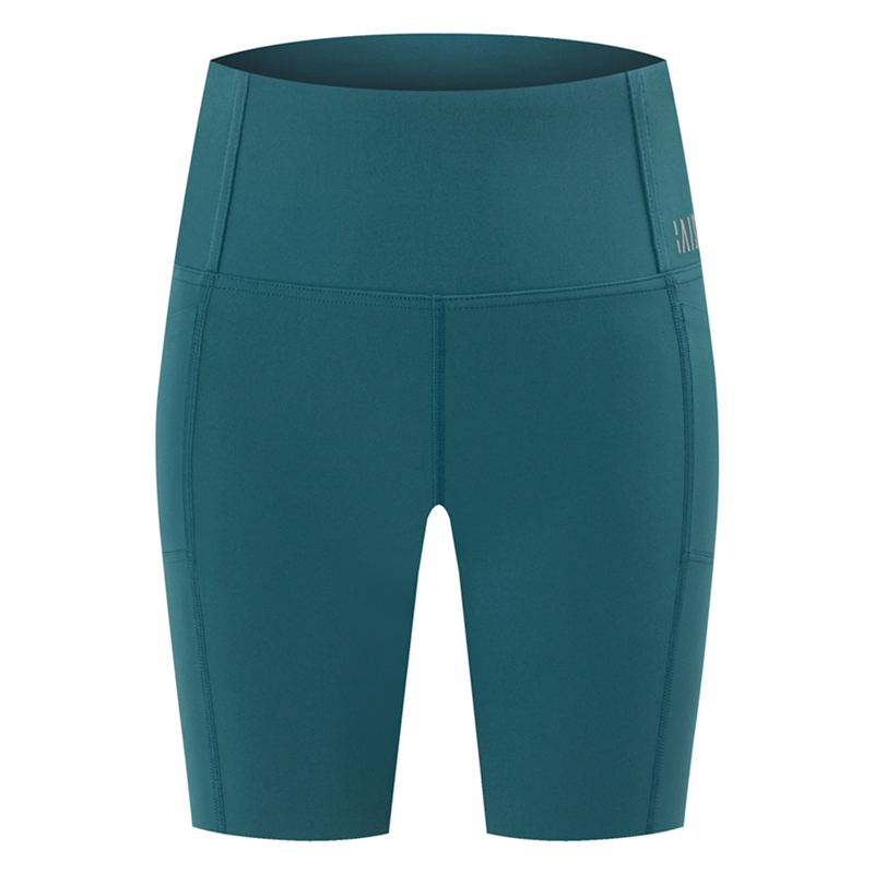 女款彈力健身五分短褲 孔雀藍