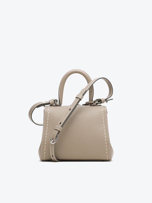 Delvaux Brillant Mini 斑鳩灰白色縫线銀扣
