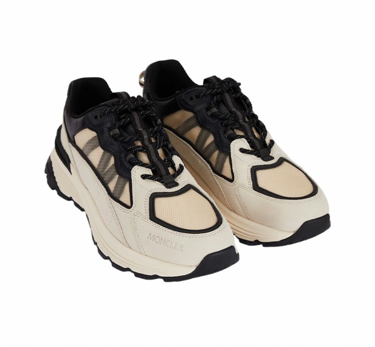 代購 MONCLER 皮革 運動鞋 時尚系帶 休閒鞋 米色 APR-