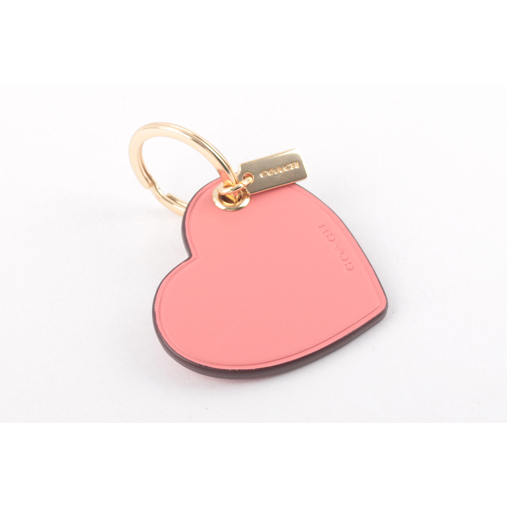 【COACH】平滑皮革愛心造型吊飾/鑰匙圈(太妃糖粉)