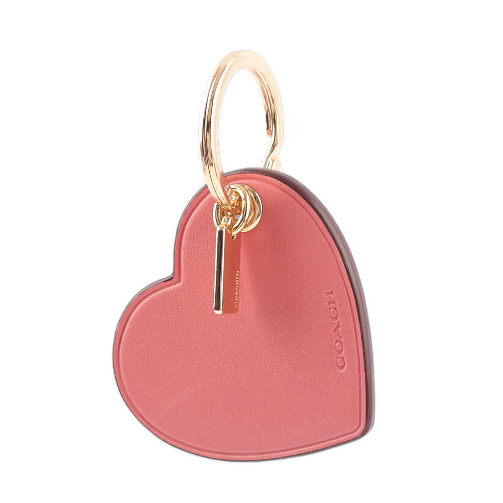 【COACH】平滑皮革愛心造型吊飾/鑰匙圈(太妃糖粉)