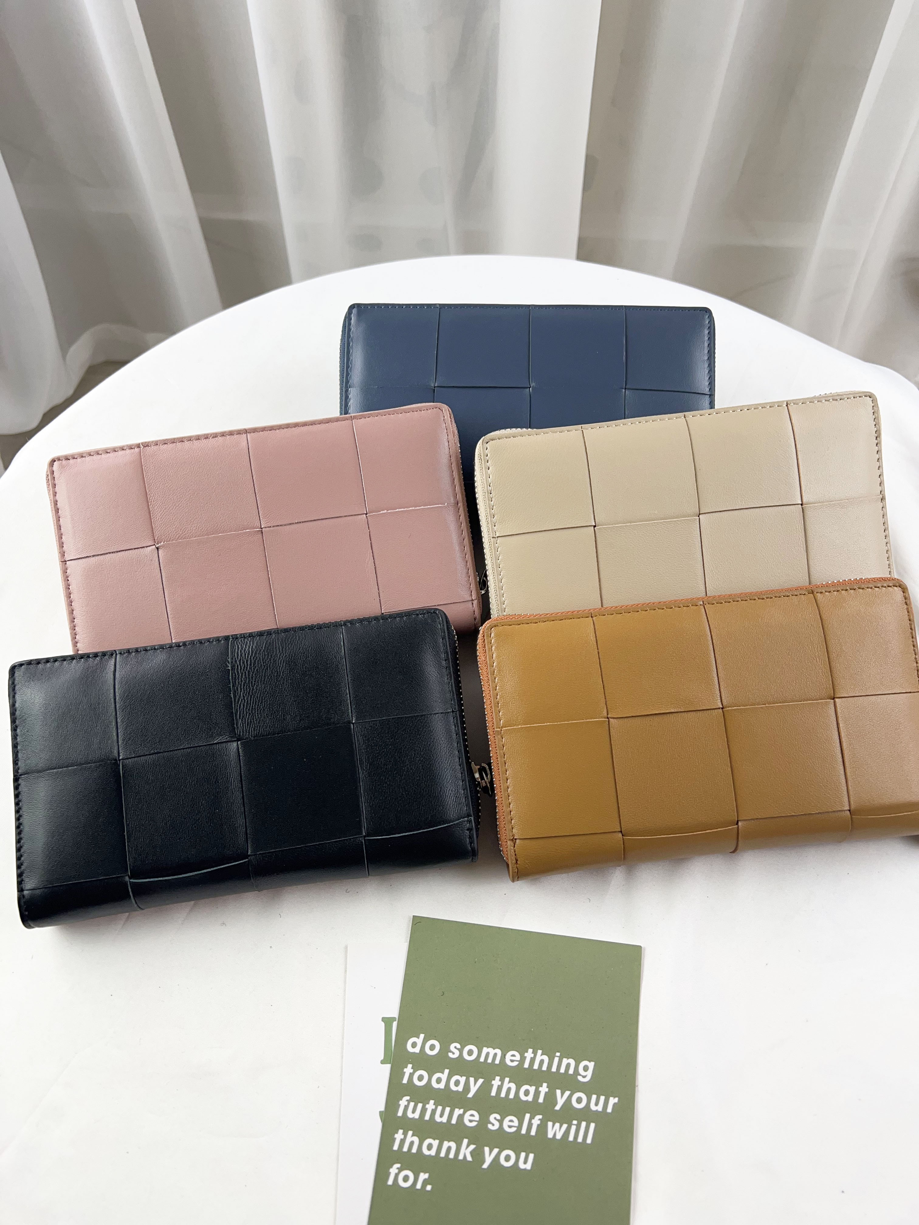 寬編織真皮羊皮拉鍊長夾  #SM-2049