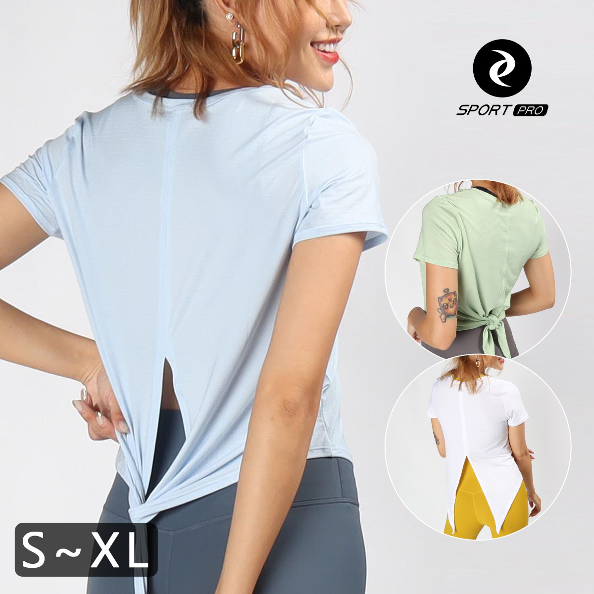 涼感開岔綁結瑜珈/運動/機能短袖*