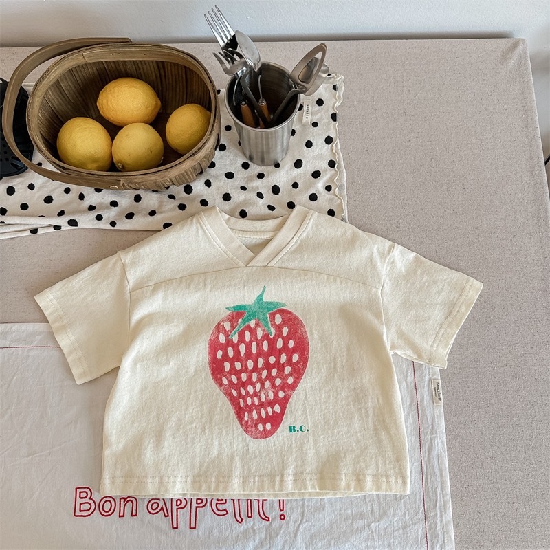 螺紋V領草莓上衣