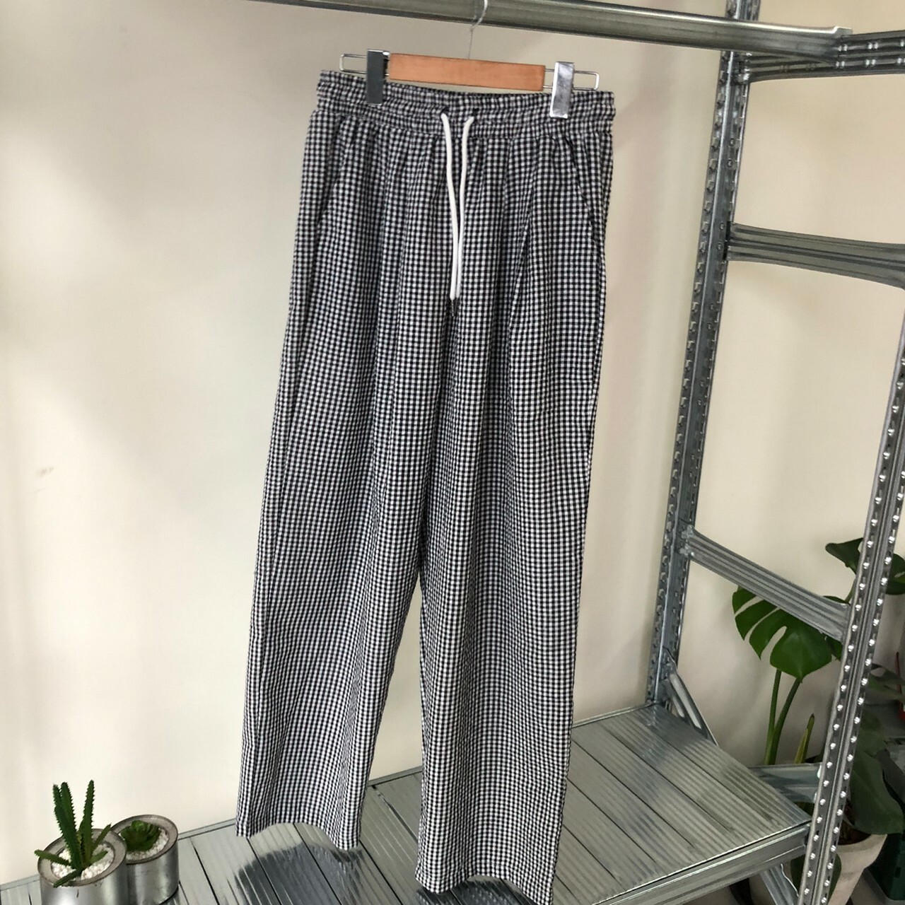 T+CC 格紋褲 日常 休閒 棉褲 格紋寬褲 68624