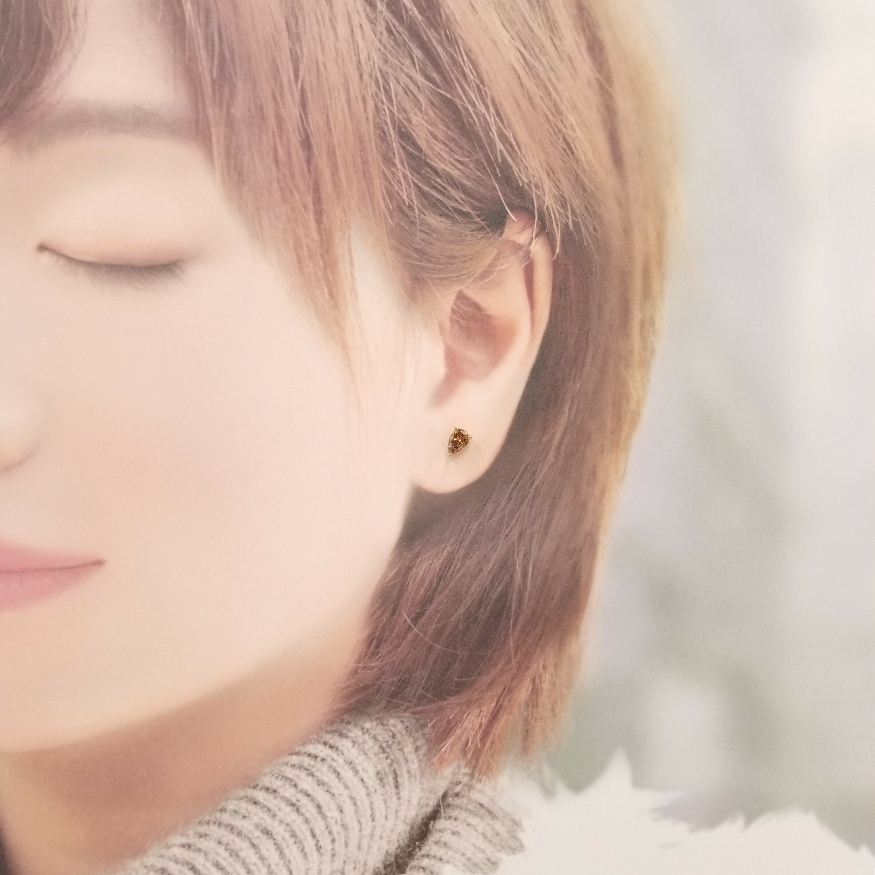 全新18K玫瑰金【主石90份梨形咖啡鑽】耳環