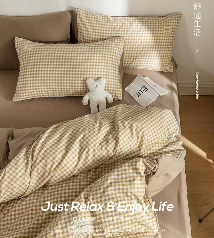 《2002》日式格紋床包套組(鬆緊床包+被套+枕套*2)