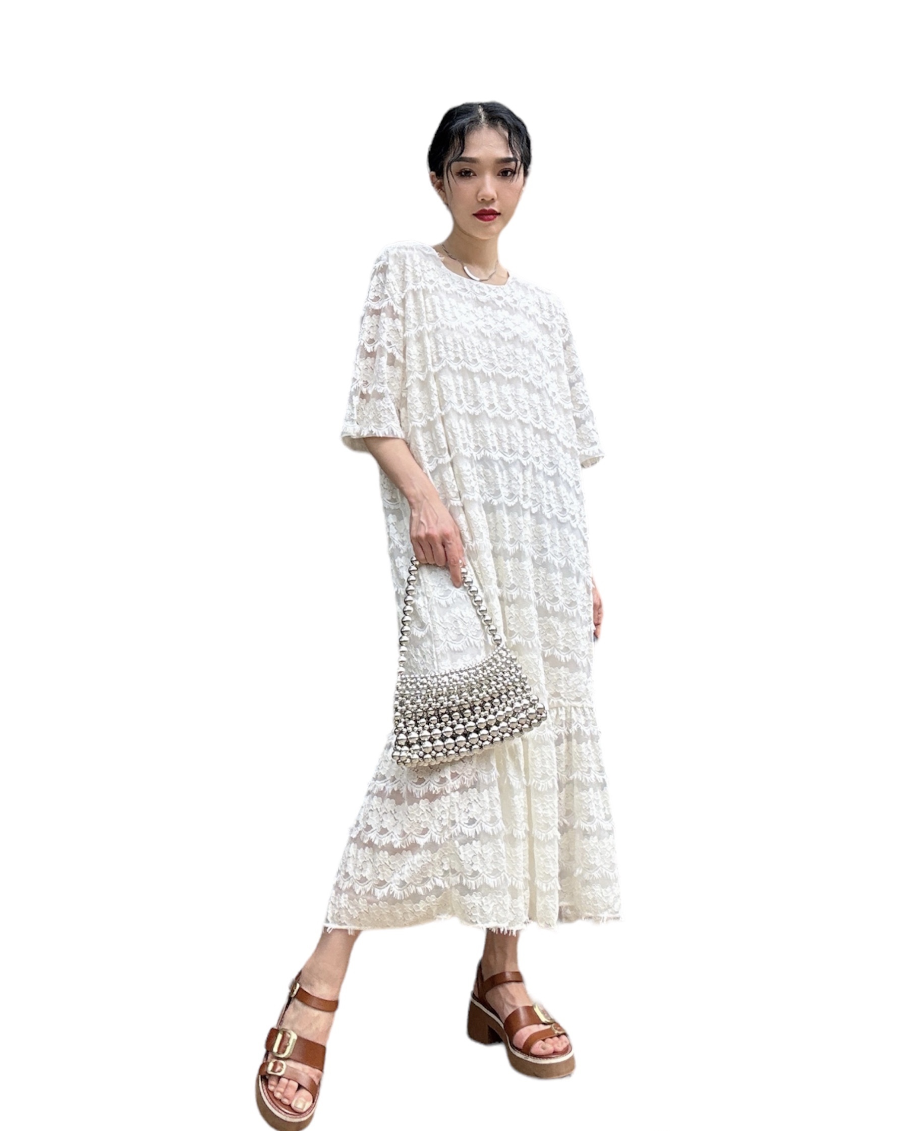 披花邊布寬鬆連身裙（現貨款式）