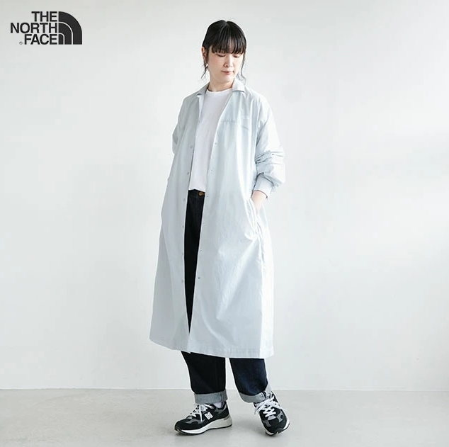日本代購 THE NORTH FACE 北臉 燕尾服襯衫 輕便外套 長大衣 長風衣 女 白 APR-