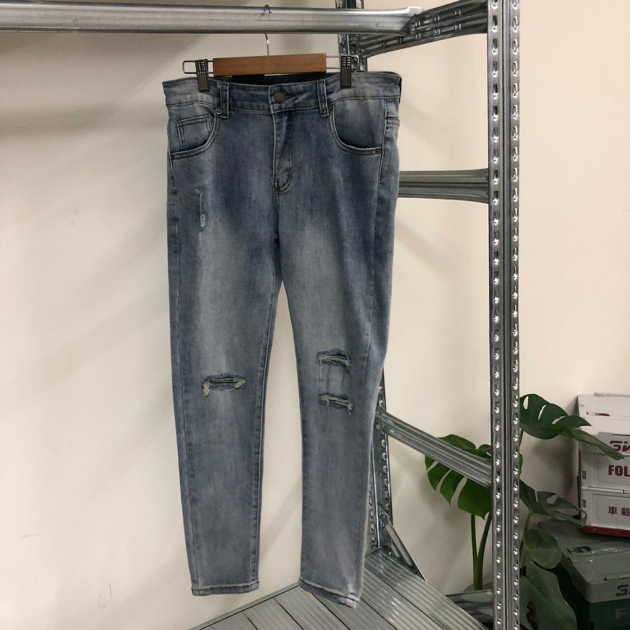 CROSS Denim Jeansmakers 韓版修身刷色刀割牛仔褲 50033