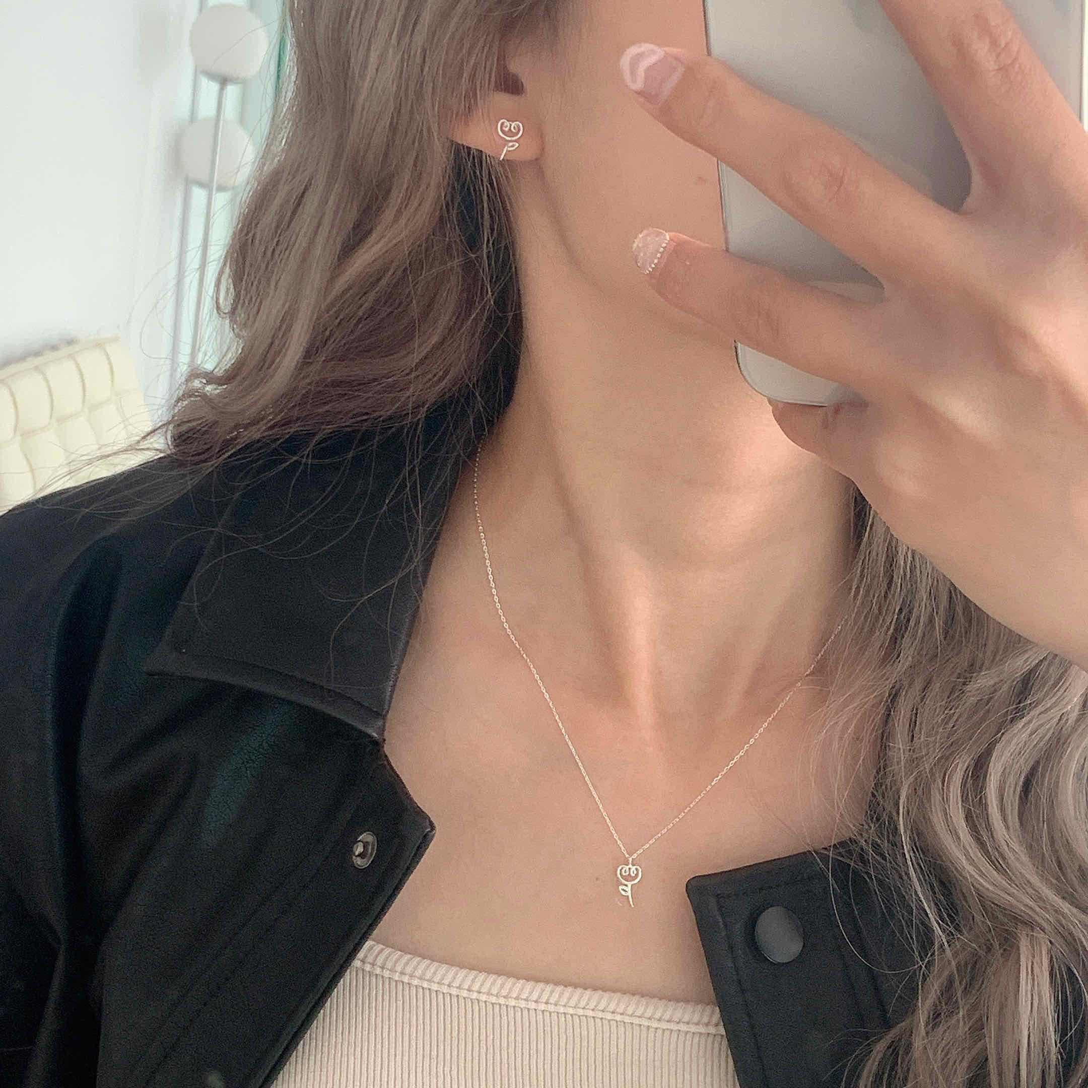 🇰🇷925 silver 手繪小花項鍊/耳環｜2 color