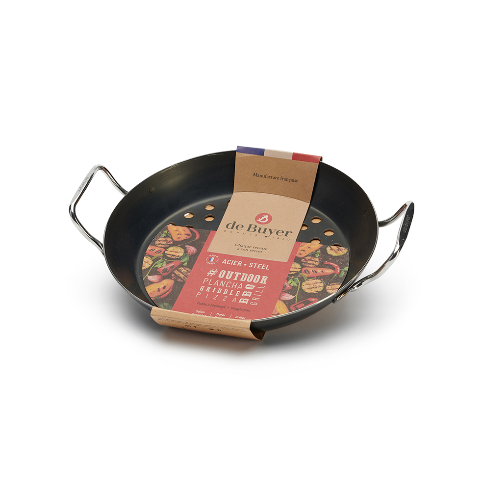 (絕版品) 輕礦藍鐵 l 雙握耳沖孔蔬菜燒烤雙耳鐵盤