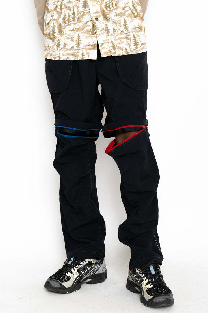 and wander - Ny taffeta hiker 2way pants / BLACK