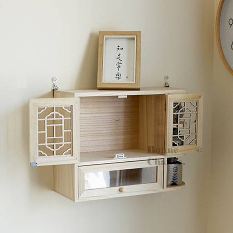 日系古風雙門側格吊櫃收納櫃