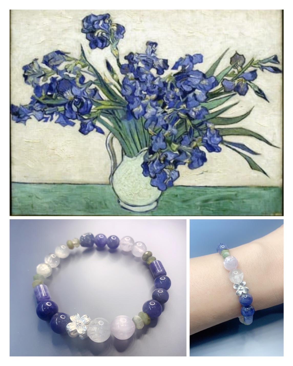 世界名畫系列_梵谷鳶尾花01丨坦桑石(丹泉石)與紫鋰輝