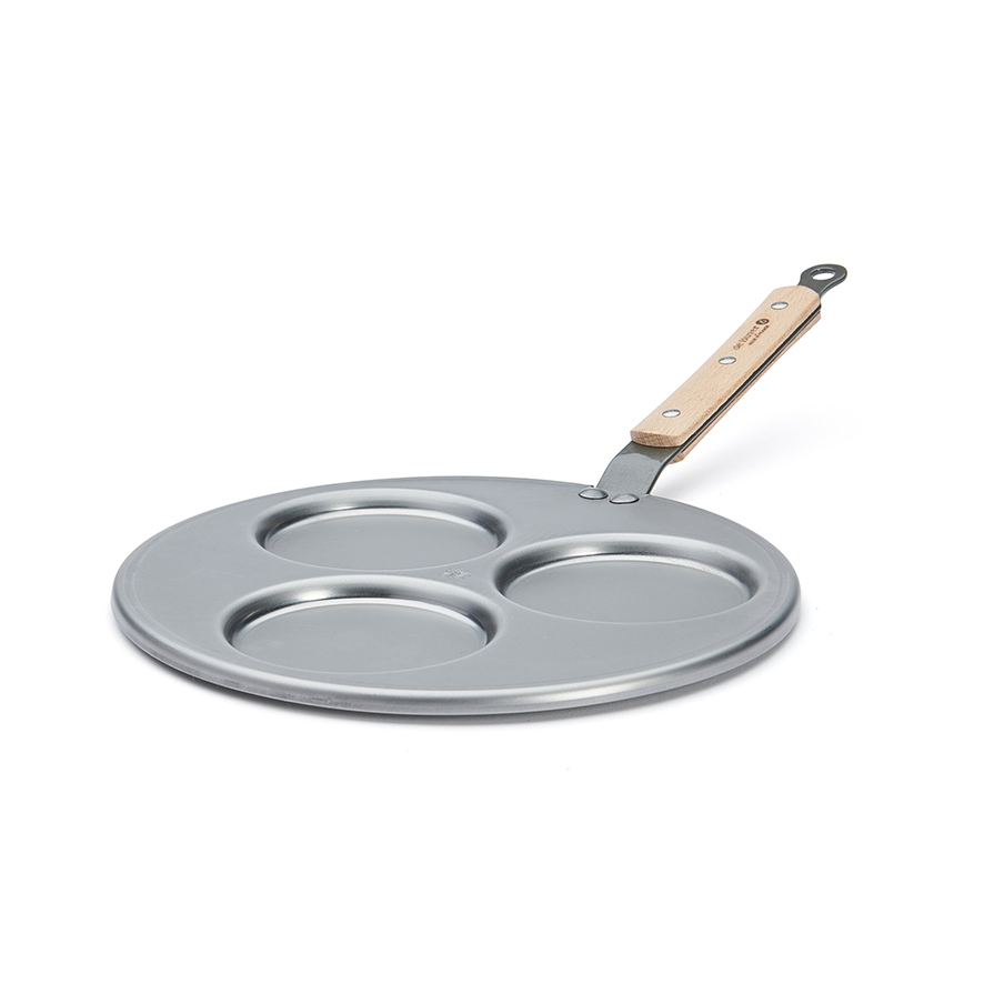 原礦蜂蠟鐵鍋 l 原木柄3格鬆餅/煎蛋鍋