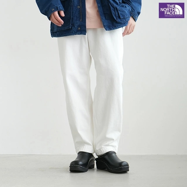 日本代購 THE NORTH FACE 北臉 紫標 90年代 街頭休閒 寬錐形 牛仔褲 白 APR-