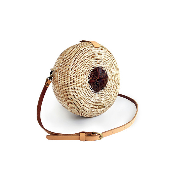 柳藤編織圓肩包｜Mandala Burgeundy｜柬埔寨